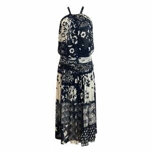 Etro bue and white halter neck midi dress